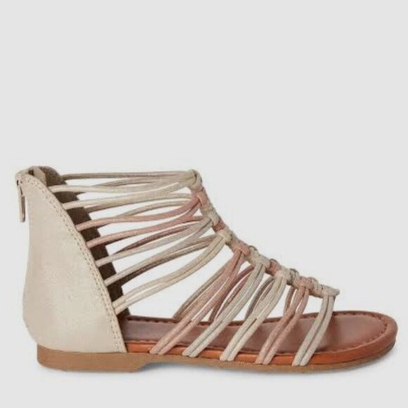 Justice Girl's Size 1 Metallic Gold Silver Bronze Strappy Gladiator Sandals - Picture 1 of 12